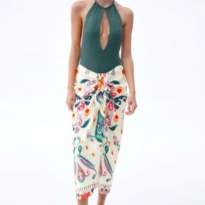 Zara Linen Blend Ikat Pareo, M